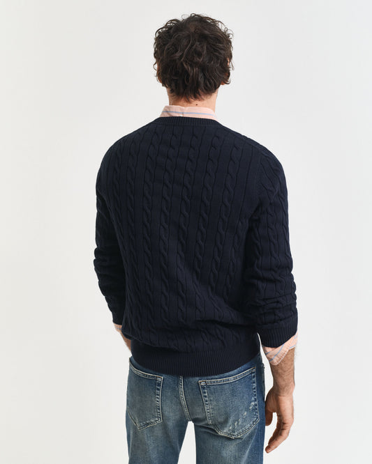 Baumwollpullover mit Zopfmuster und Rundhalsausschnitt