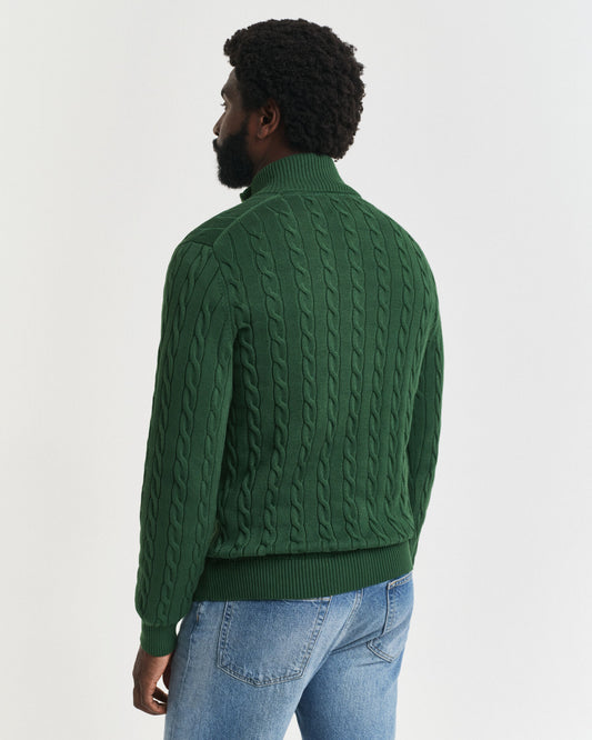 Pull demi-zippé en maille torsadée de coton