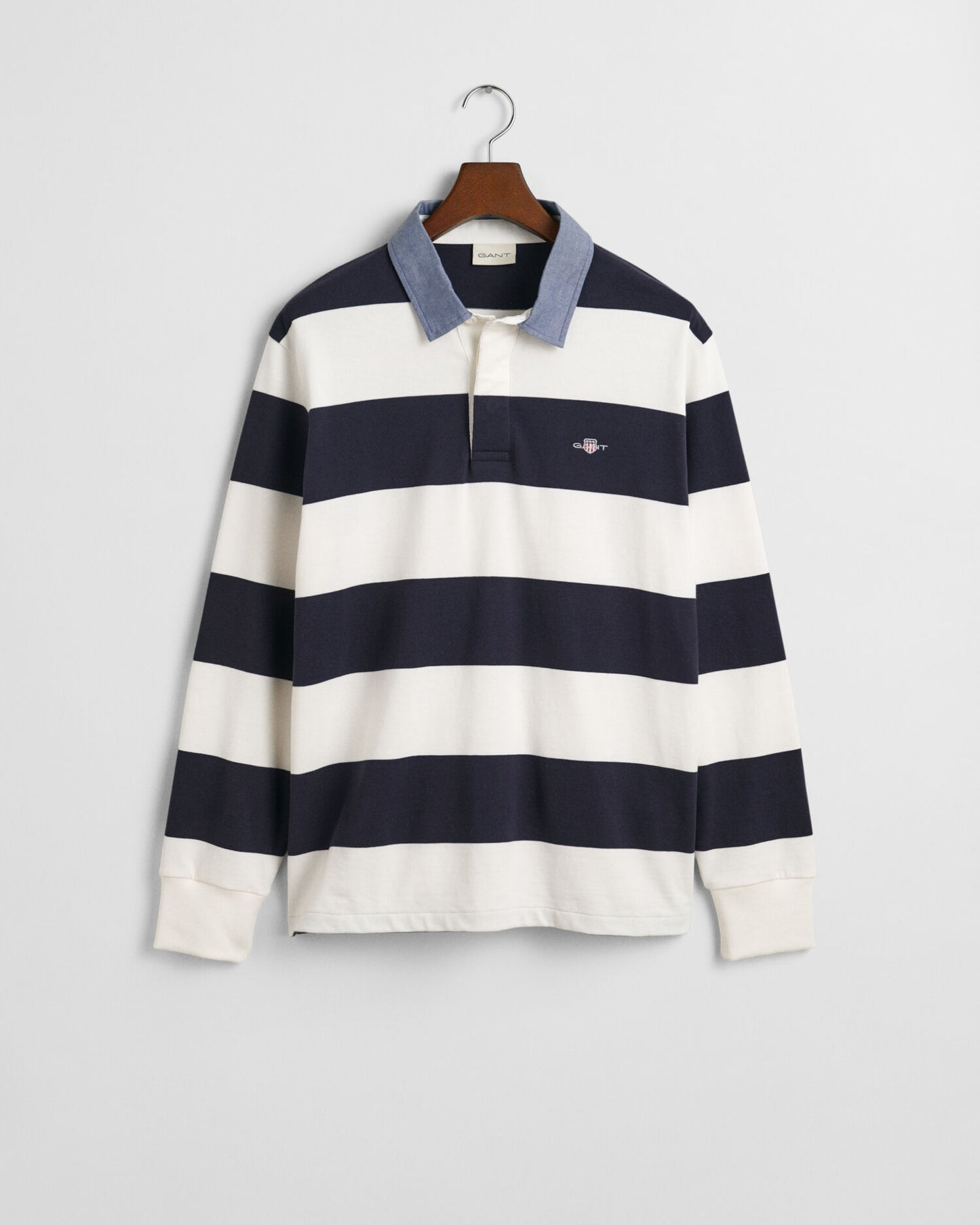 Polo rayé épais à col chambray