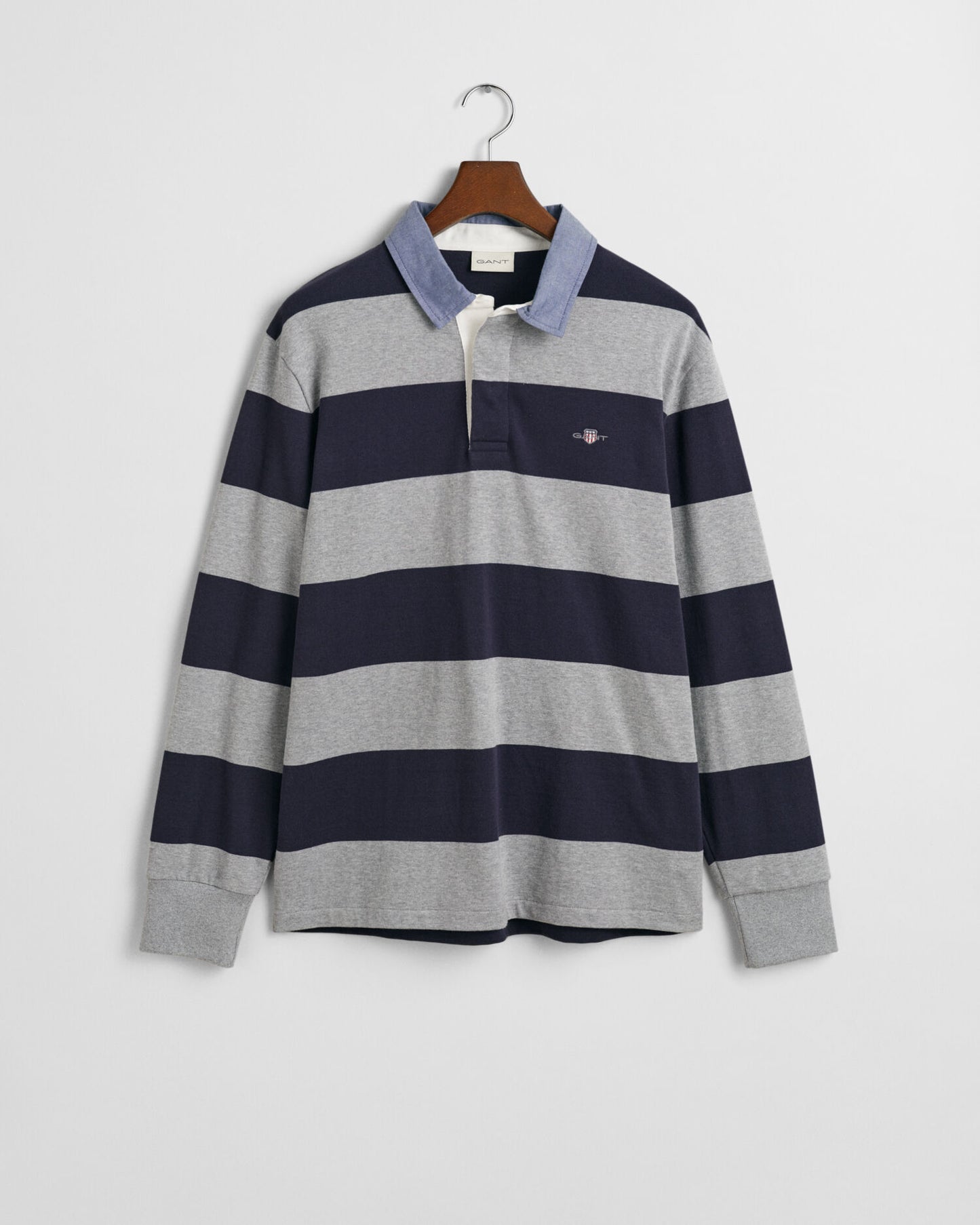 Polo lourd rayé à col en chambray