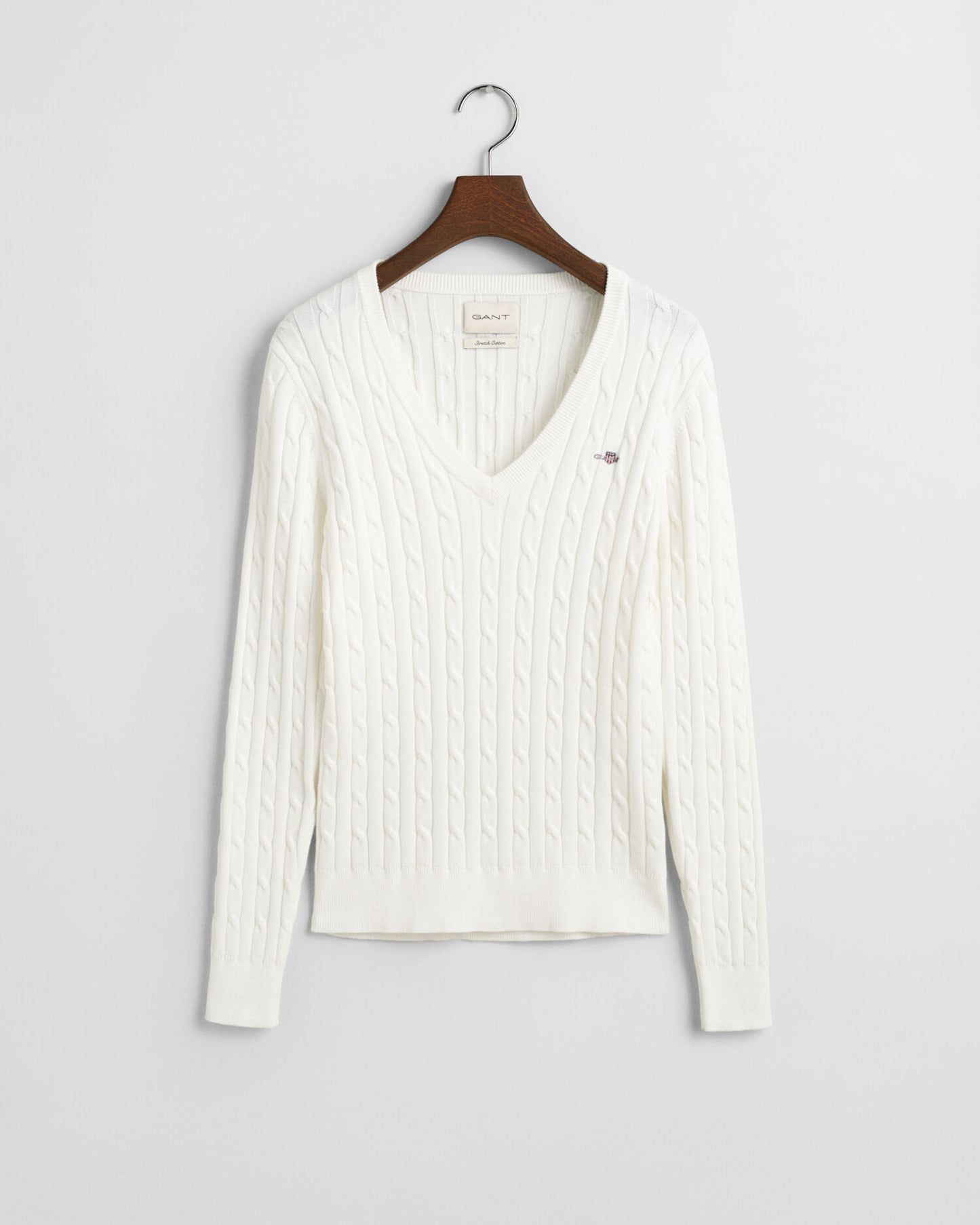 Pull Col V en Coton Extensible Tricoté Câblé