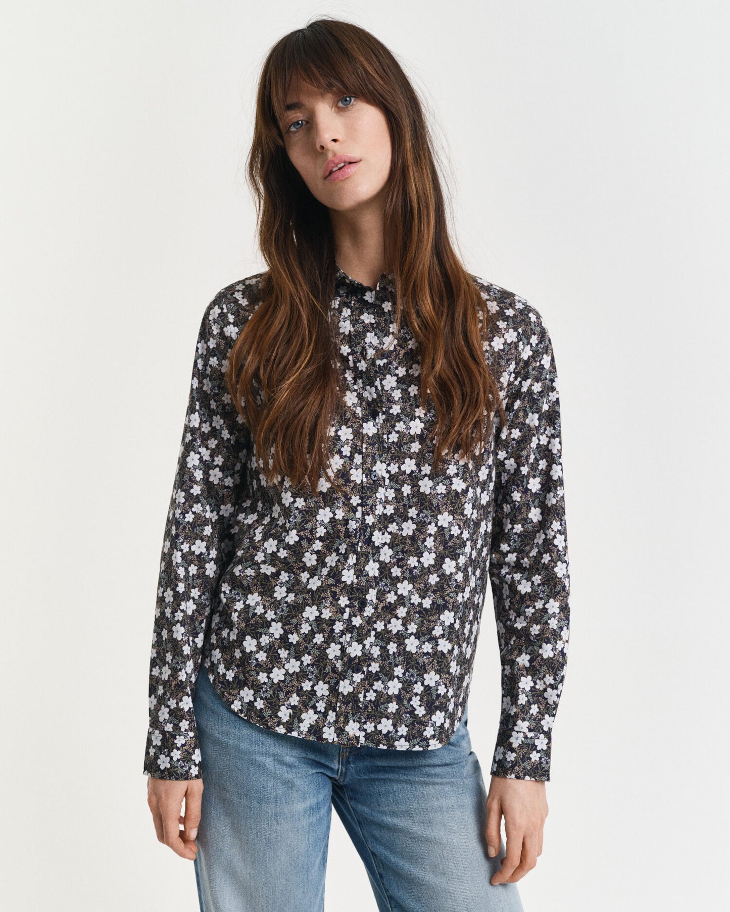 Chemise en voile de coton à imprimé fleuri coupe droite