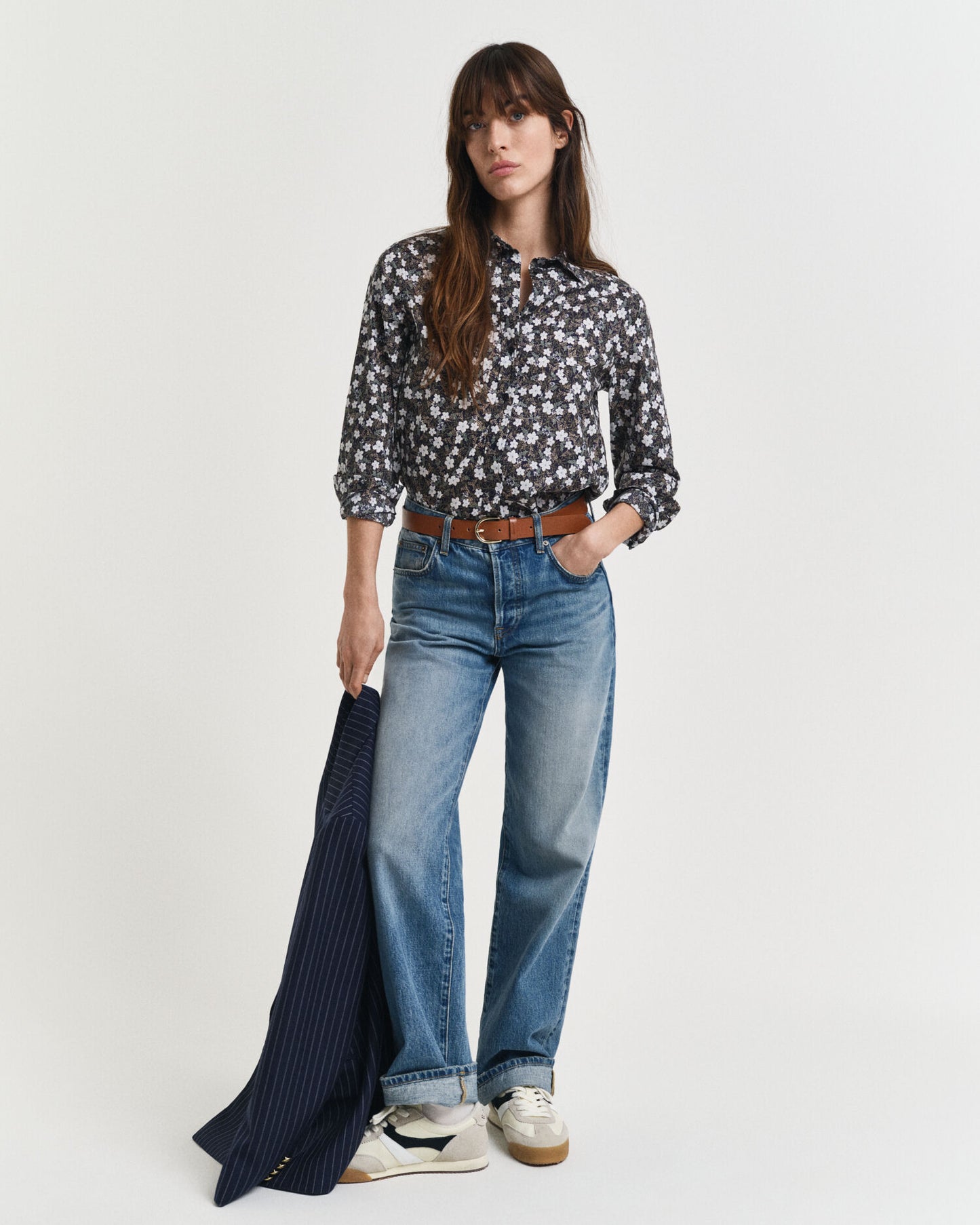 Chemise en voile de coton à imprimé fleuri coupe droite