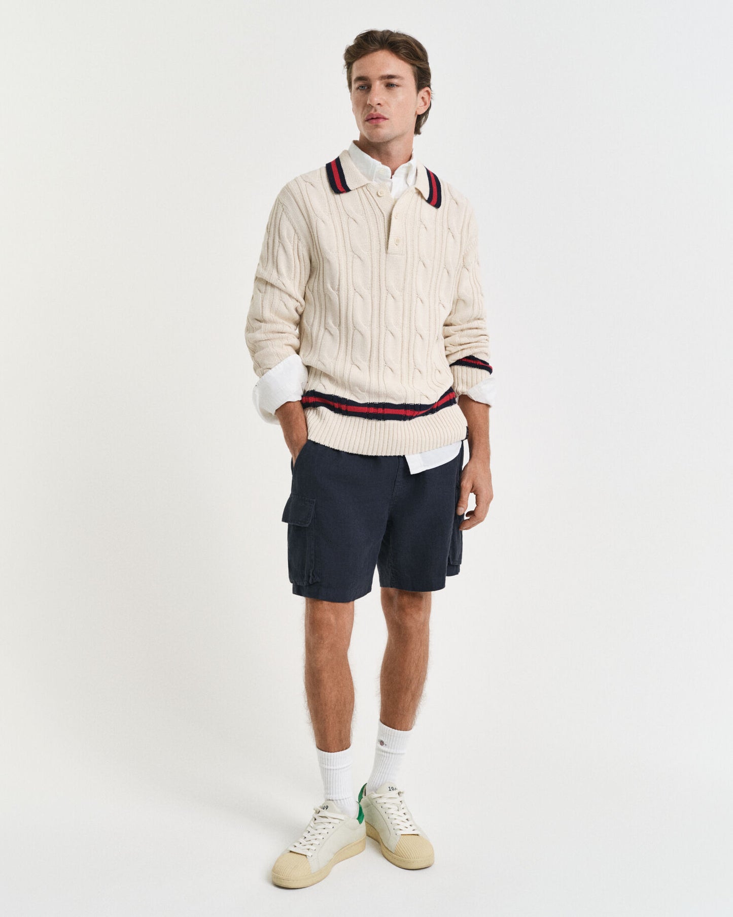 Pull polo en maille torsadée