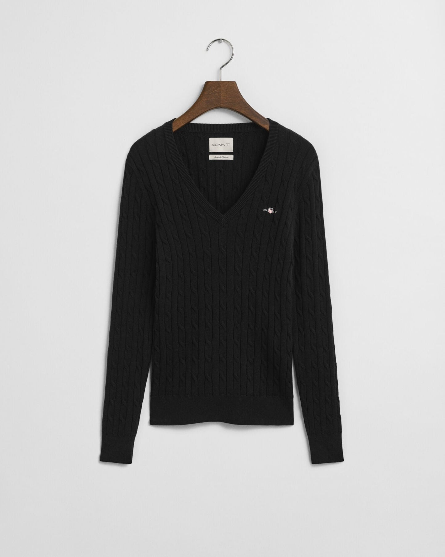 Pull Col V en Coton Extensible Tricoté Câblé