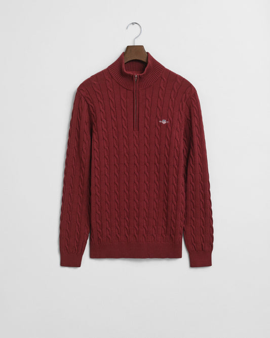 Pull en coton maille torsadée demi-zippé