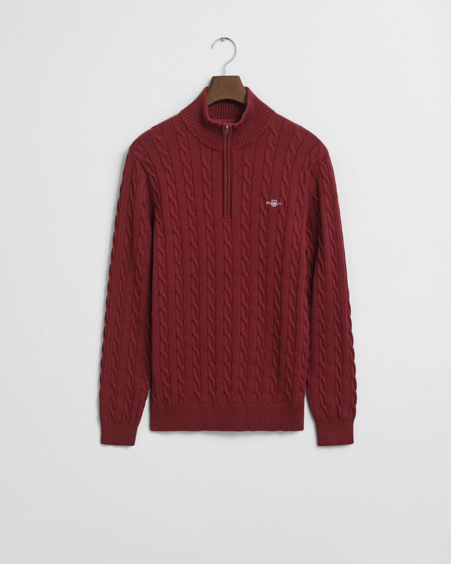 Baumwoll-Half-Zip-Pullover mit Zopfmuster