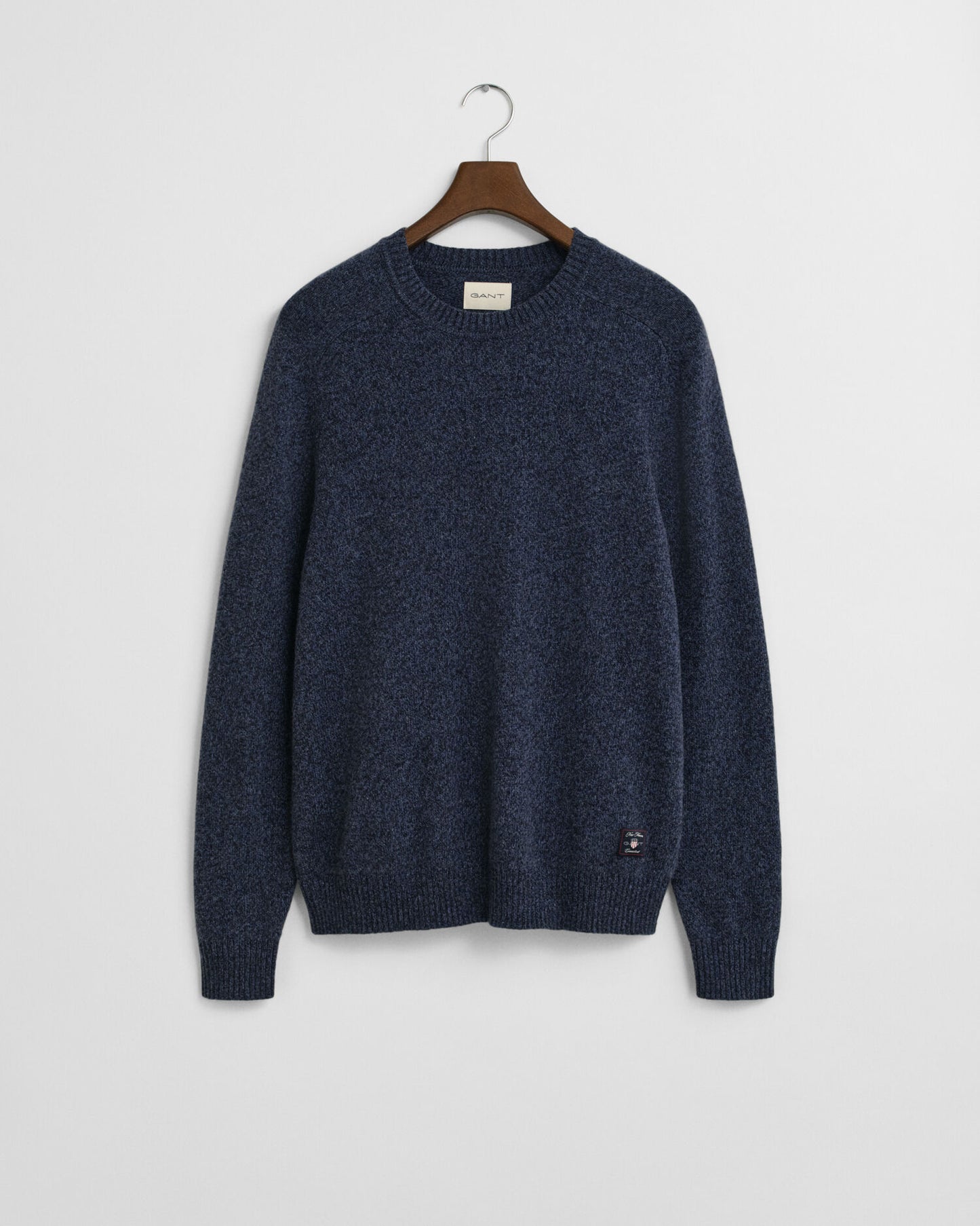 Wollmischgewebe Mouline-Pullover mit Rundhalsausschnitt