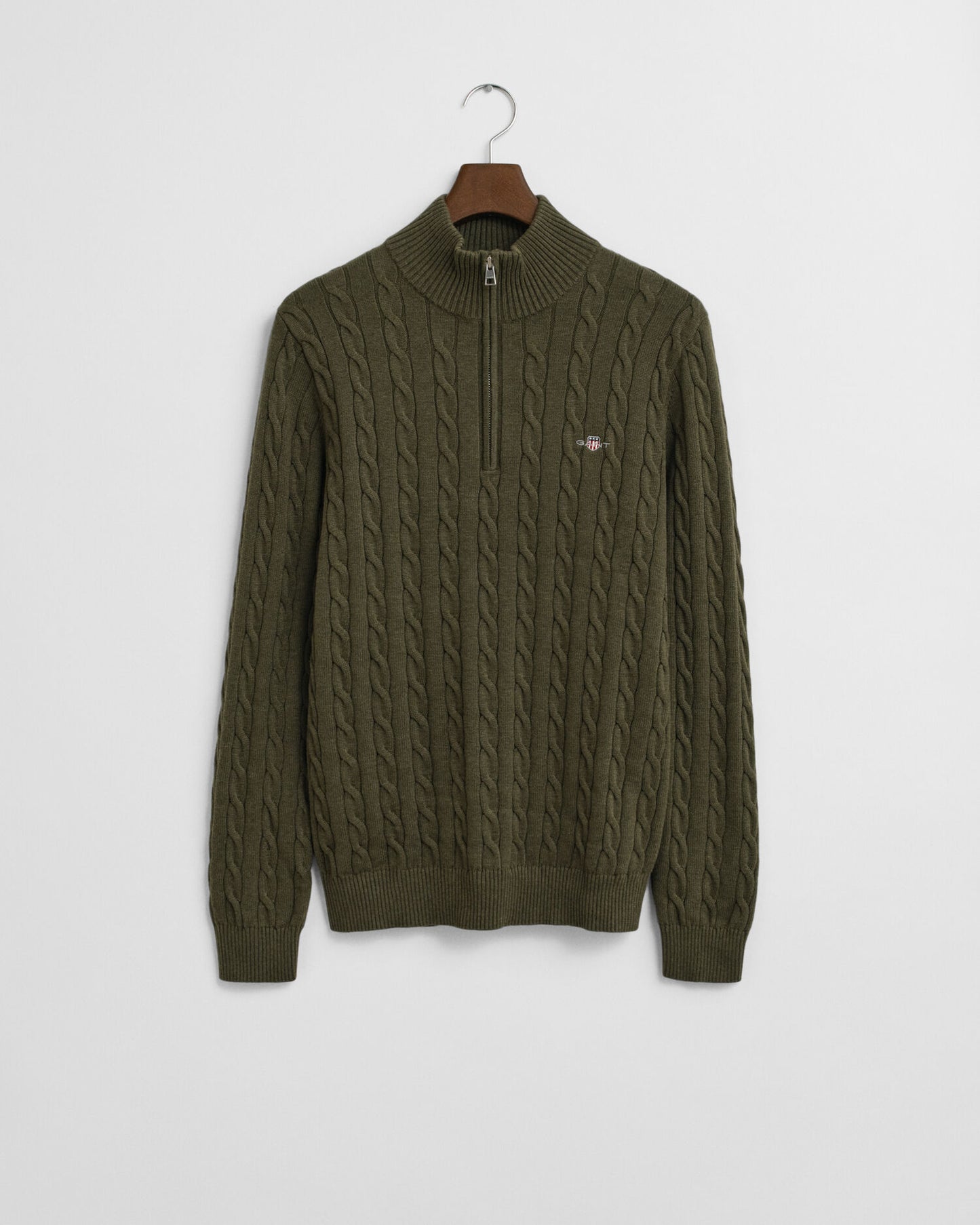 Baumwoll-Half-Zip-Pullover mit Zopfmuster