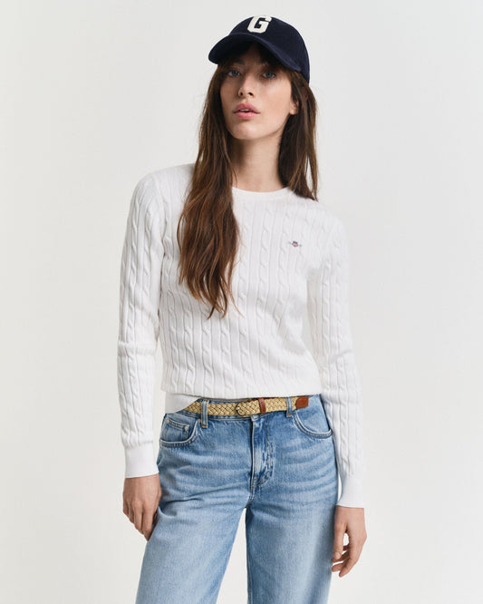 Pull col rond en tricot torsadé de coton stretch