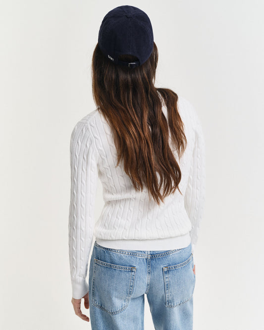 Pull col rond en tricot torsadé de coton stretch