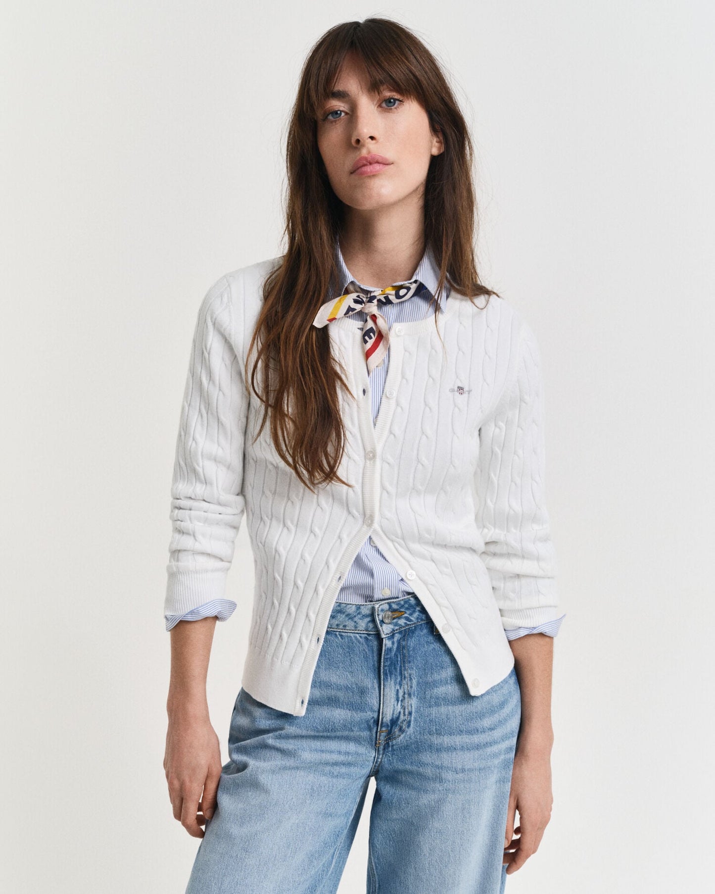 Cardigan aus Stretch-Baumwoll-Zopfstrick