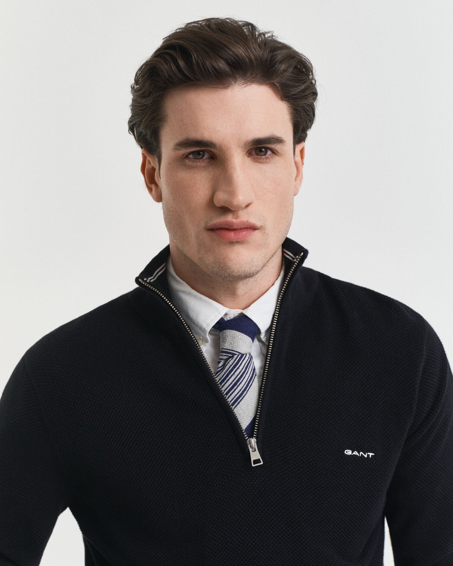 Pull en coton piqué demi-zippé