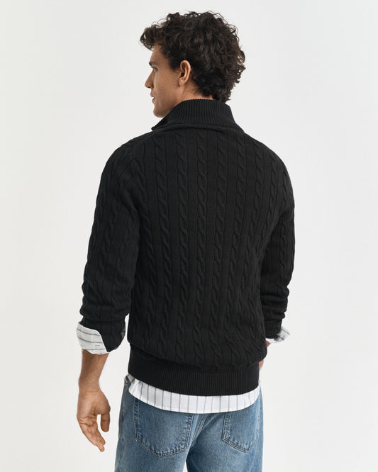 Pull demi-zip en coton tricoté torsadé