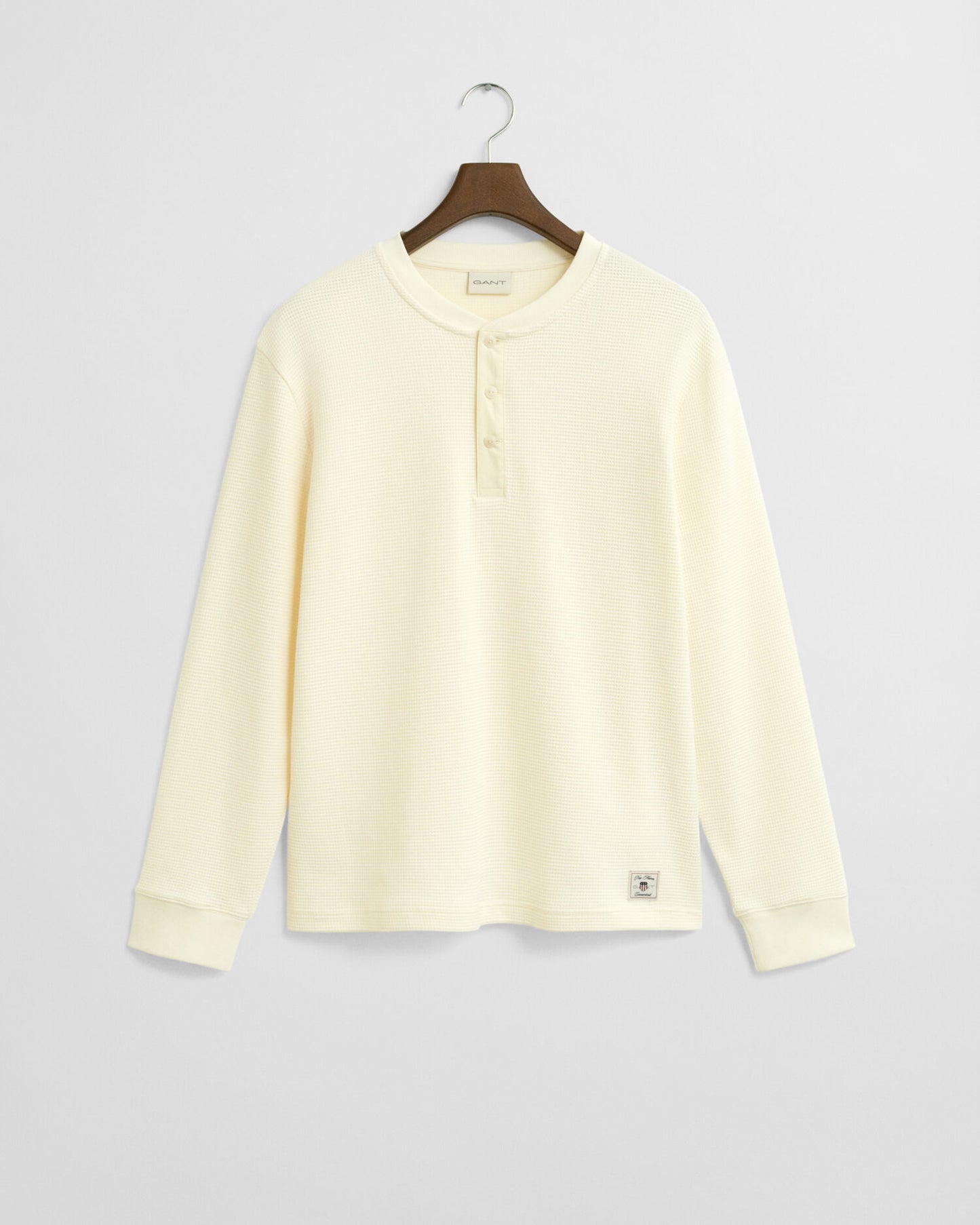 Langärmeliges Henley-T-Shirt mit Waffelstruktur