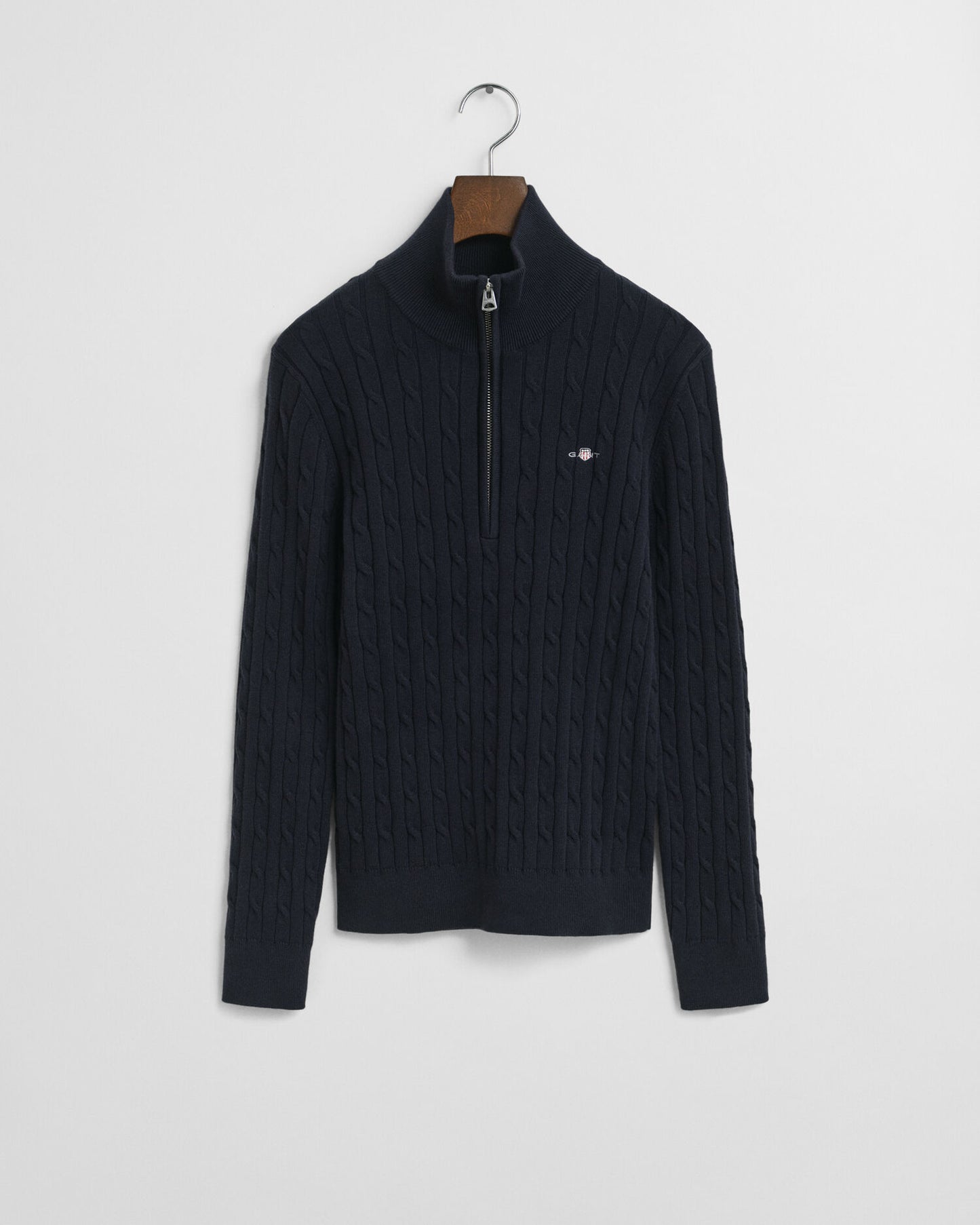 Halb-Reißverschluss-Pullover aus Stretch-Baumwolle mit Zopfmuster