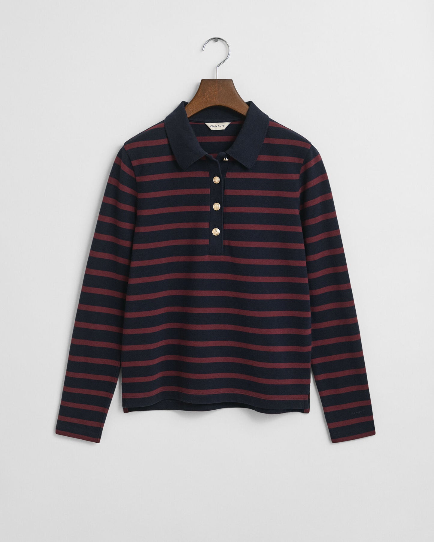 Polo piqué à manches longues rayé breton