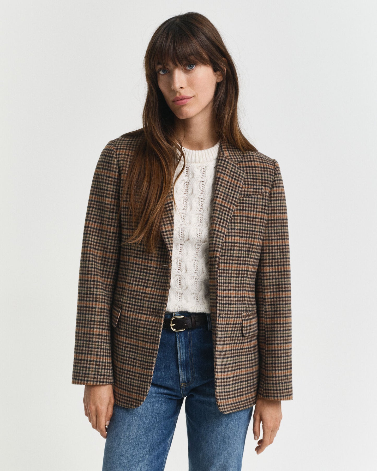 Regulär geschnittener Blazer aus Wolle mit Hahnentrittmuster