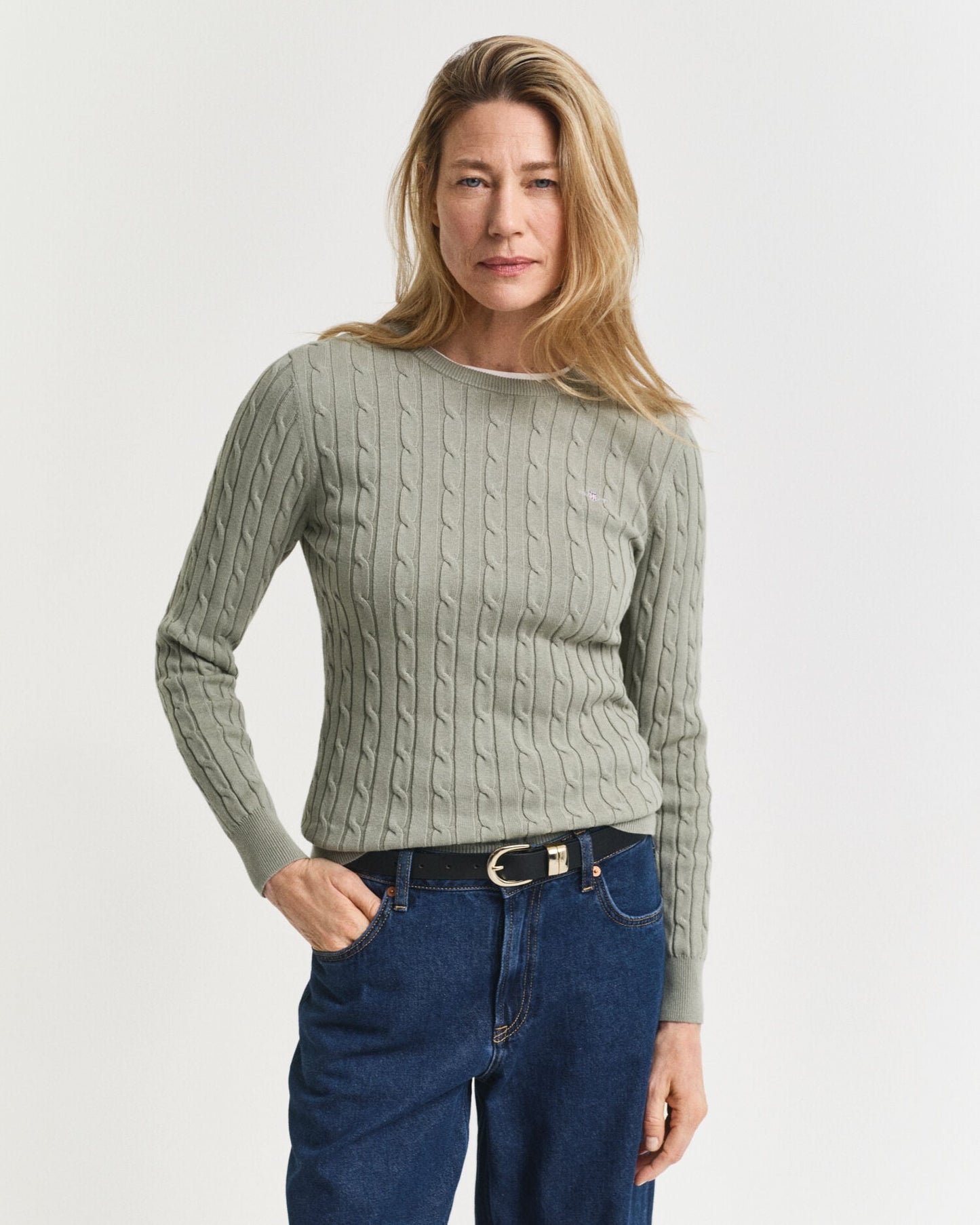 Sweatshirt mit Rundhalsausschnitt aus Stretch-Baumwolle mit Zopfmuster