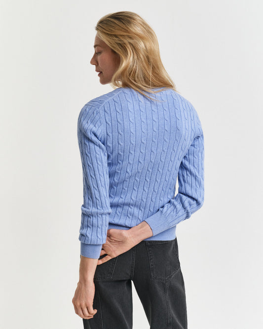 Pull col V en tricot torsadé de coton extensible