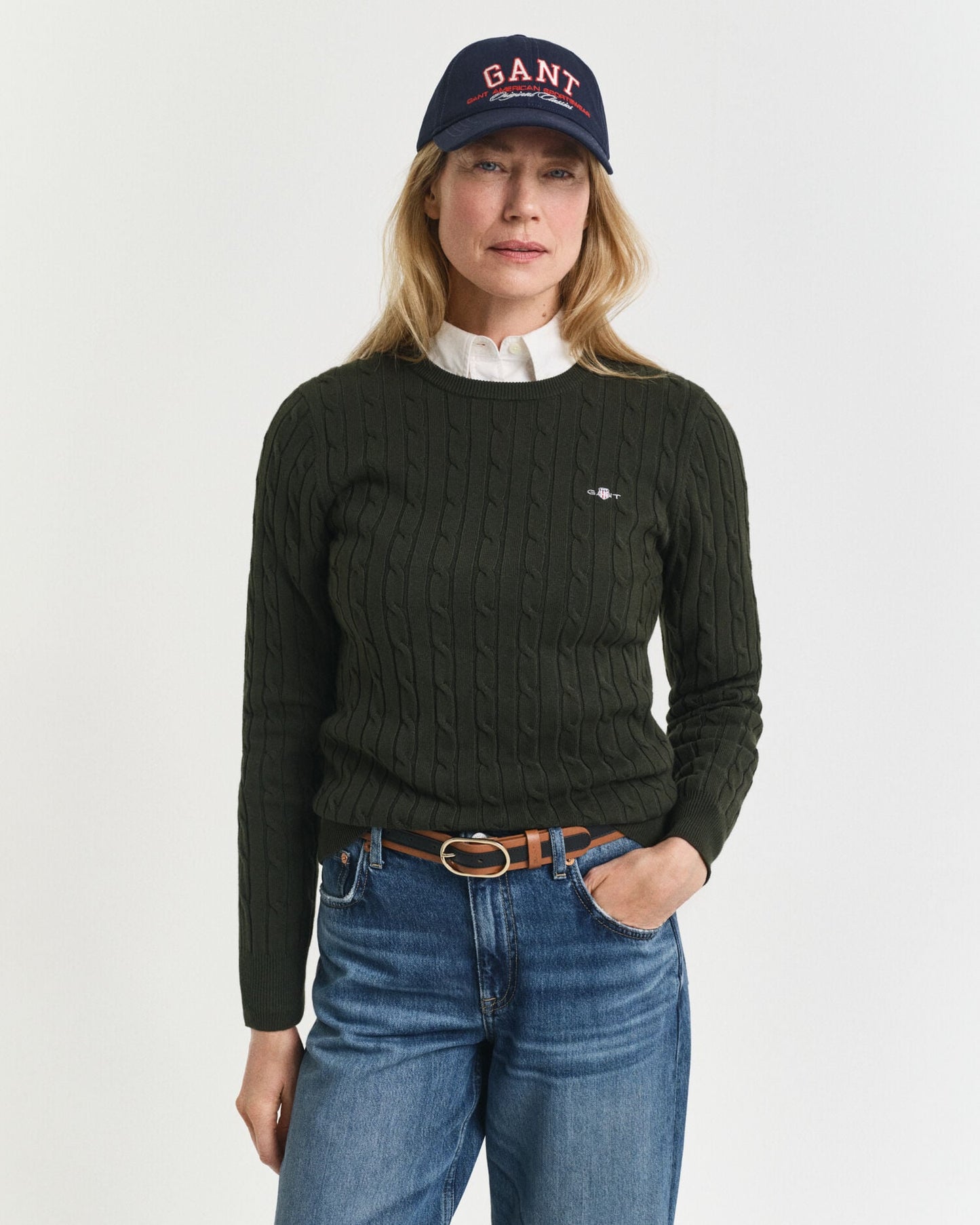 Sweatshirt mit Rundhalsausschnitt aus Stretch-Baumwolle mit Zopfmuster
