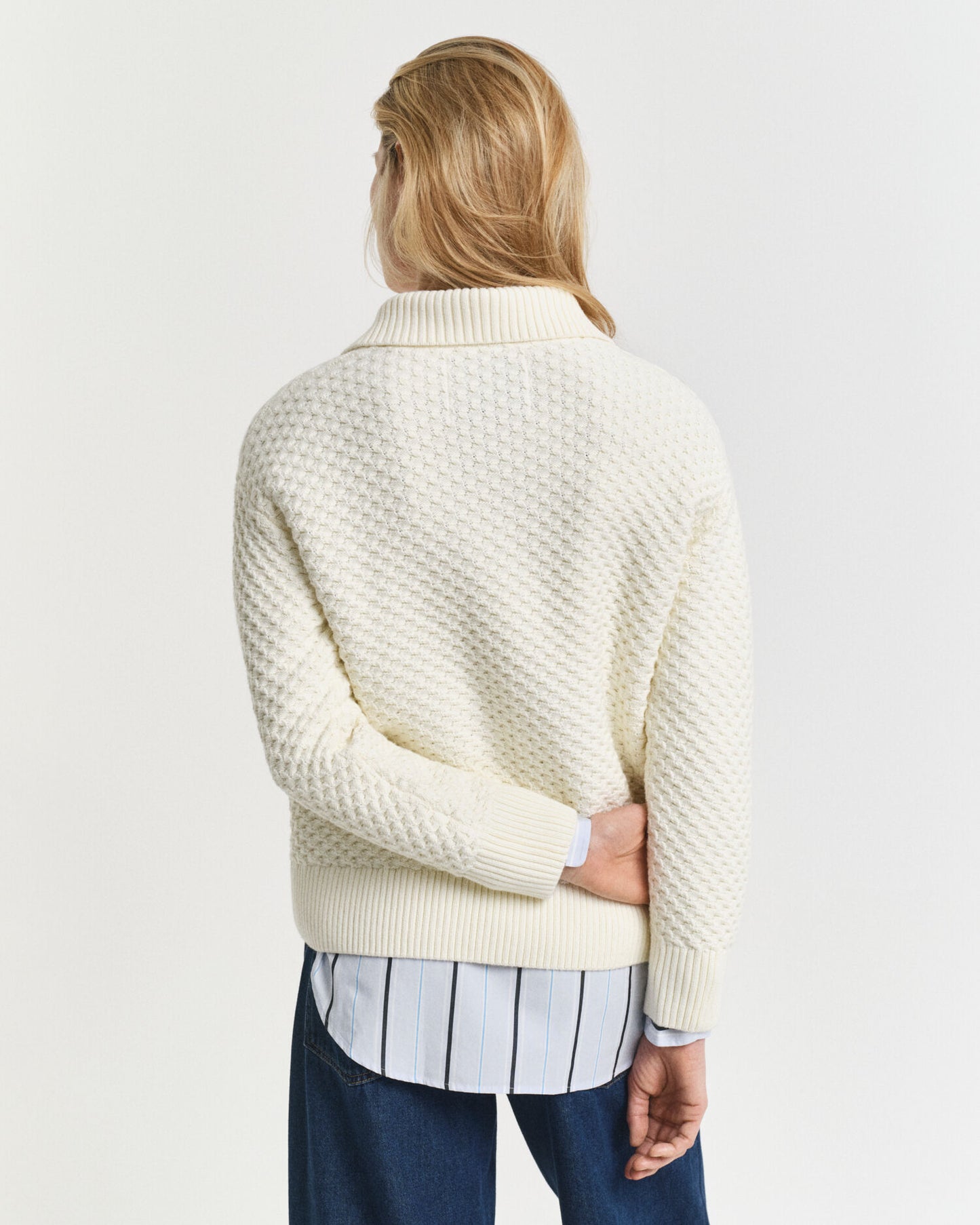 Chandail en coton texturé à demi-glissière