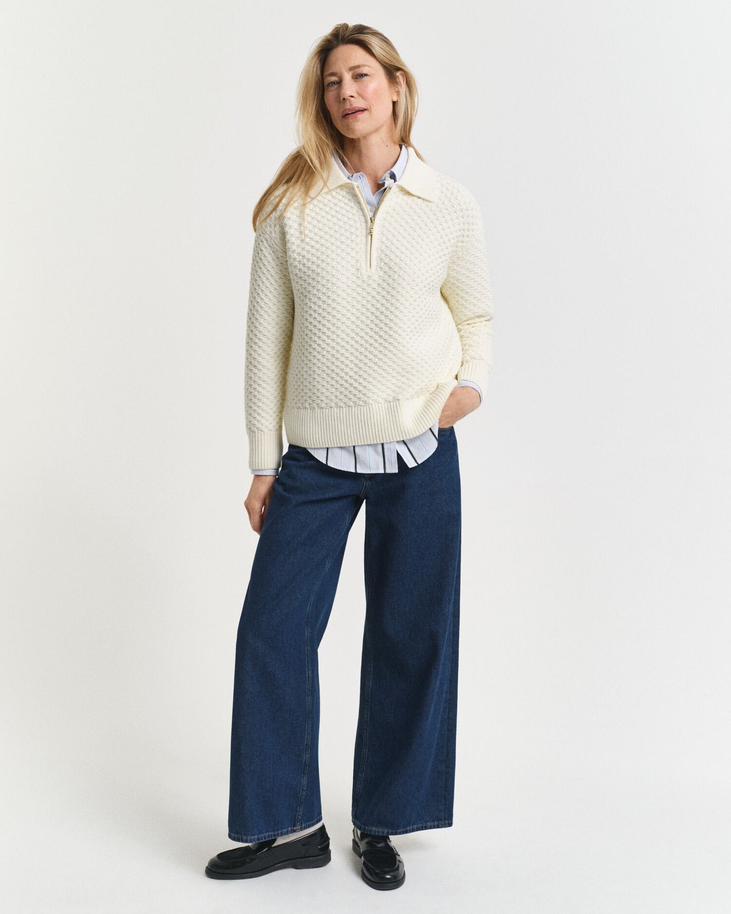 Chandail en coton texturé à demi-glissière