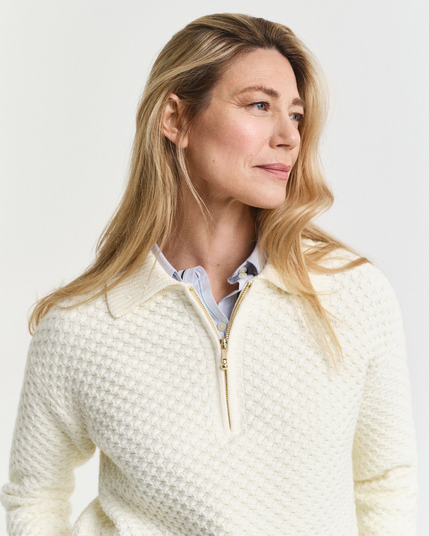Chandail en coton texturé à demi-glissière