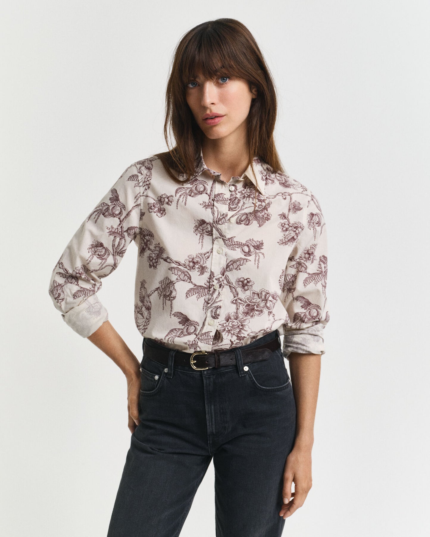 Chemise en voile de coton imprimé arbre coupe droite