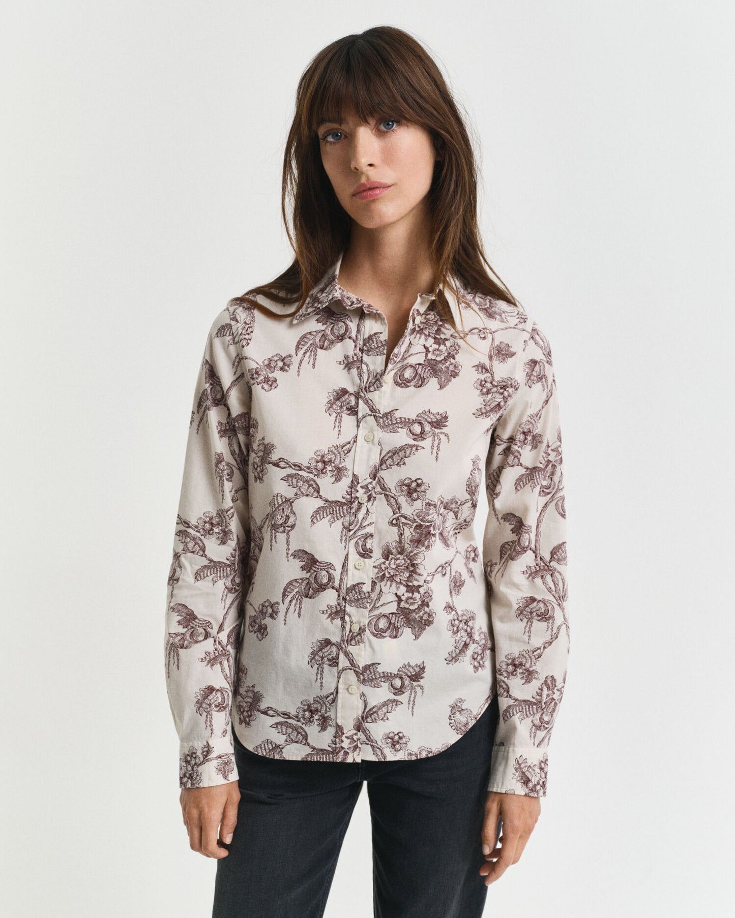 Chemise en voile de coton imprimé arbre coupe droite