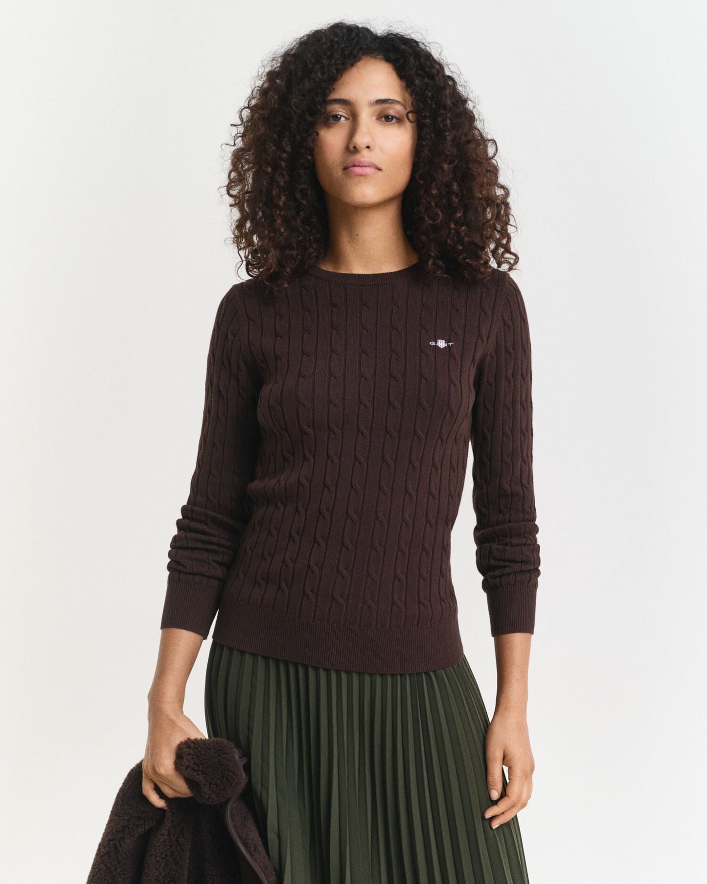 Sweatshirt mit Rundhalsausschnitt aus Stretch-Baumwolle mit Zopfmuster