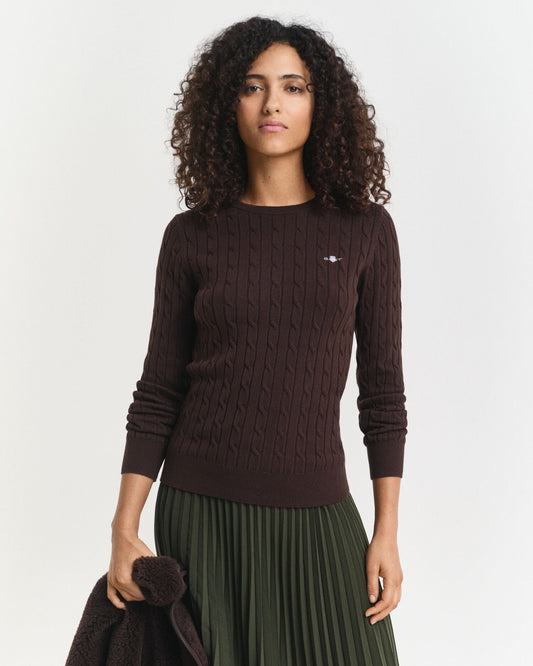 Pull ras du cou en maille torsadée de coton stretch