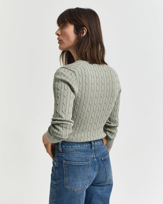Pull col en V en maille torsadée de coton stretch