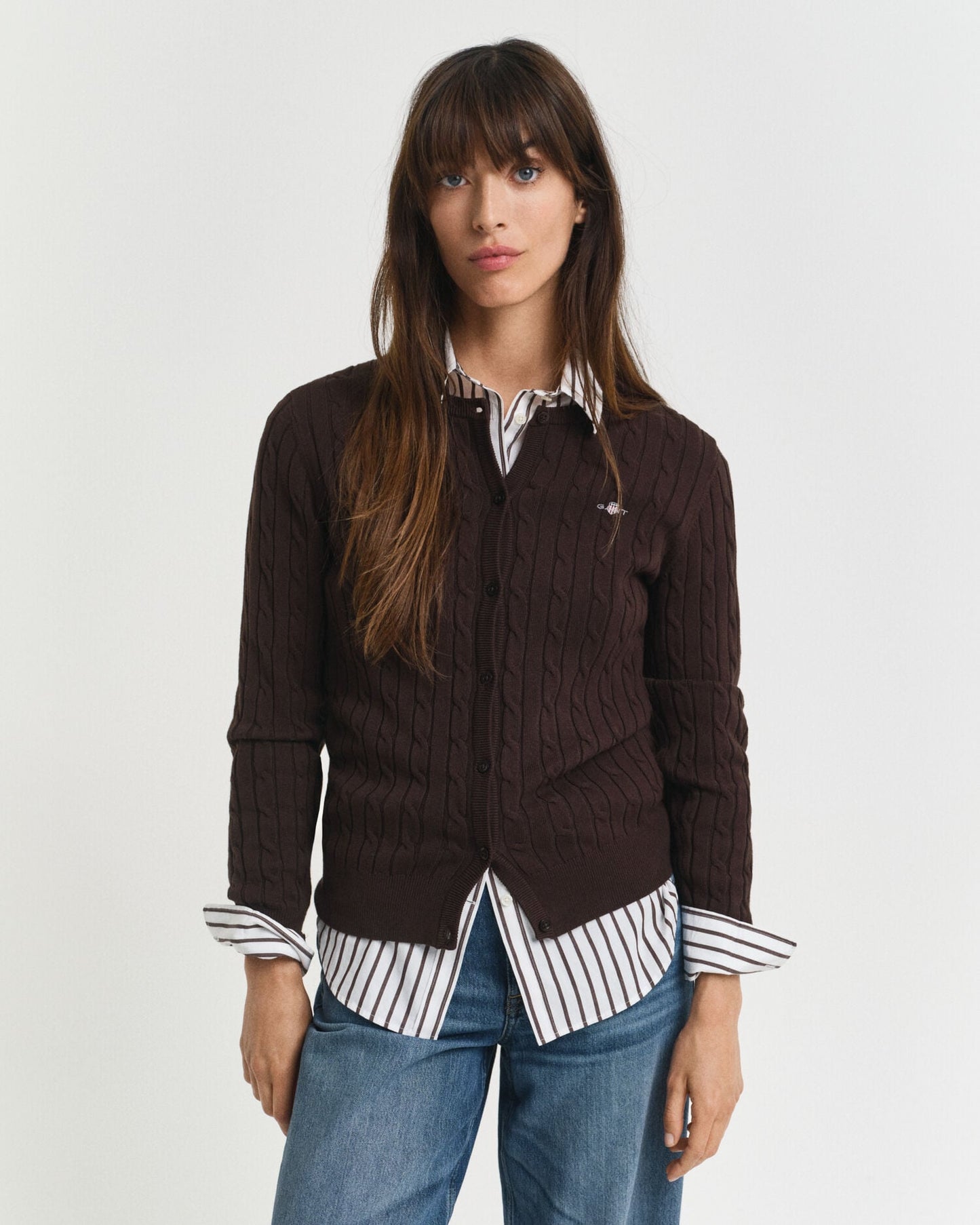 Cardigan aus Stretch-Baumwolle mit Zopfmuster