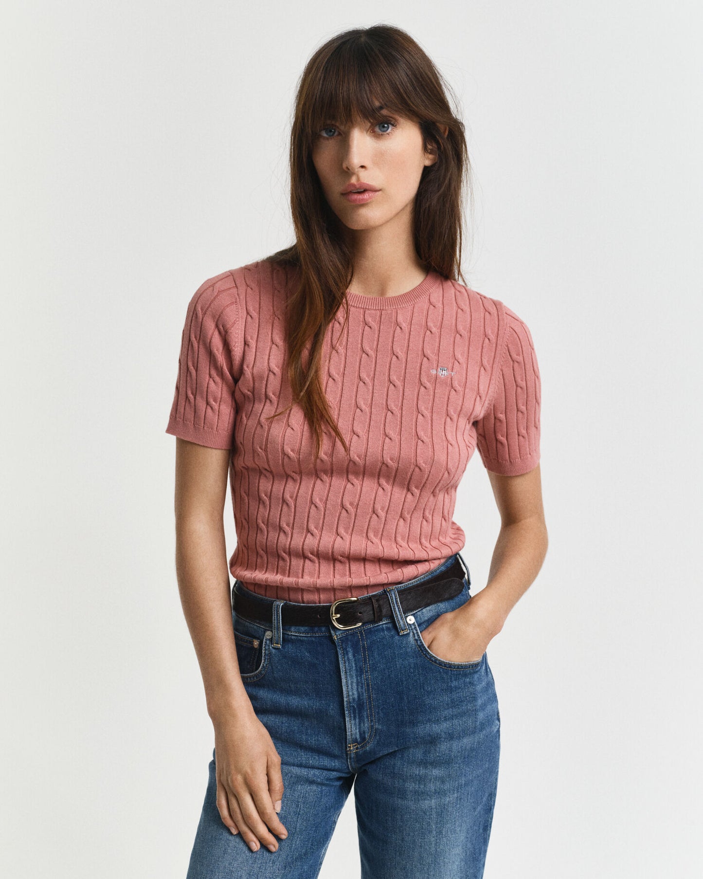 Pullover aus Baumwollstretch mit Zopfmuster