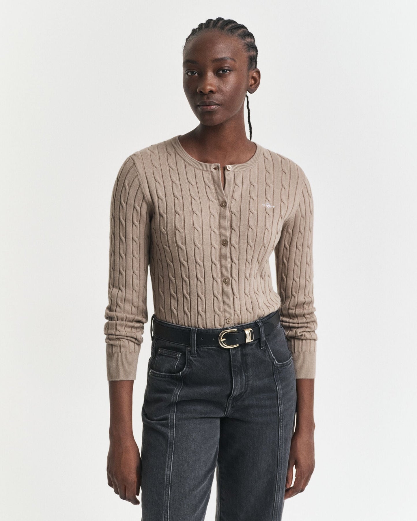 Cardigan aus Stretch-Baumwoll-Zopfstrick