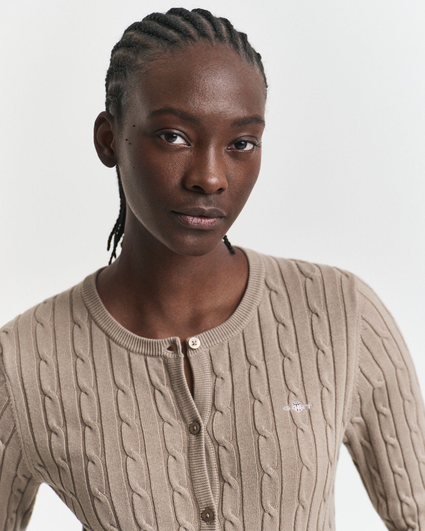 Cardigan aus Stretch-Baumwolle mit Zopfmuster