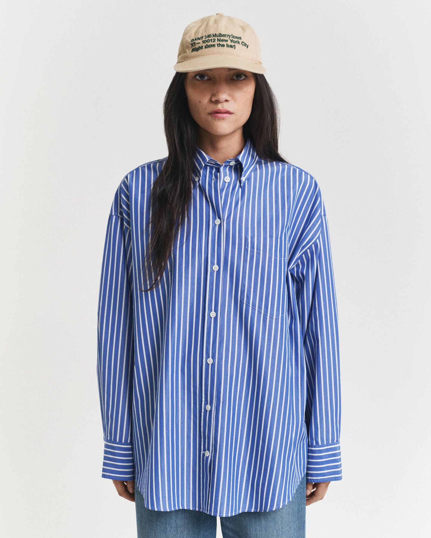 Oversized Hemdbluse aus gestreiftem Popeline