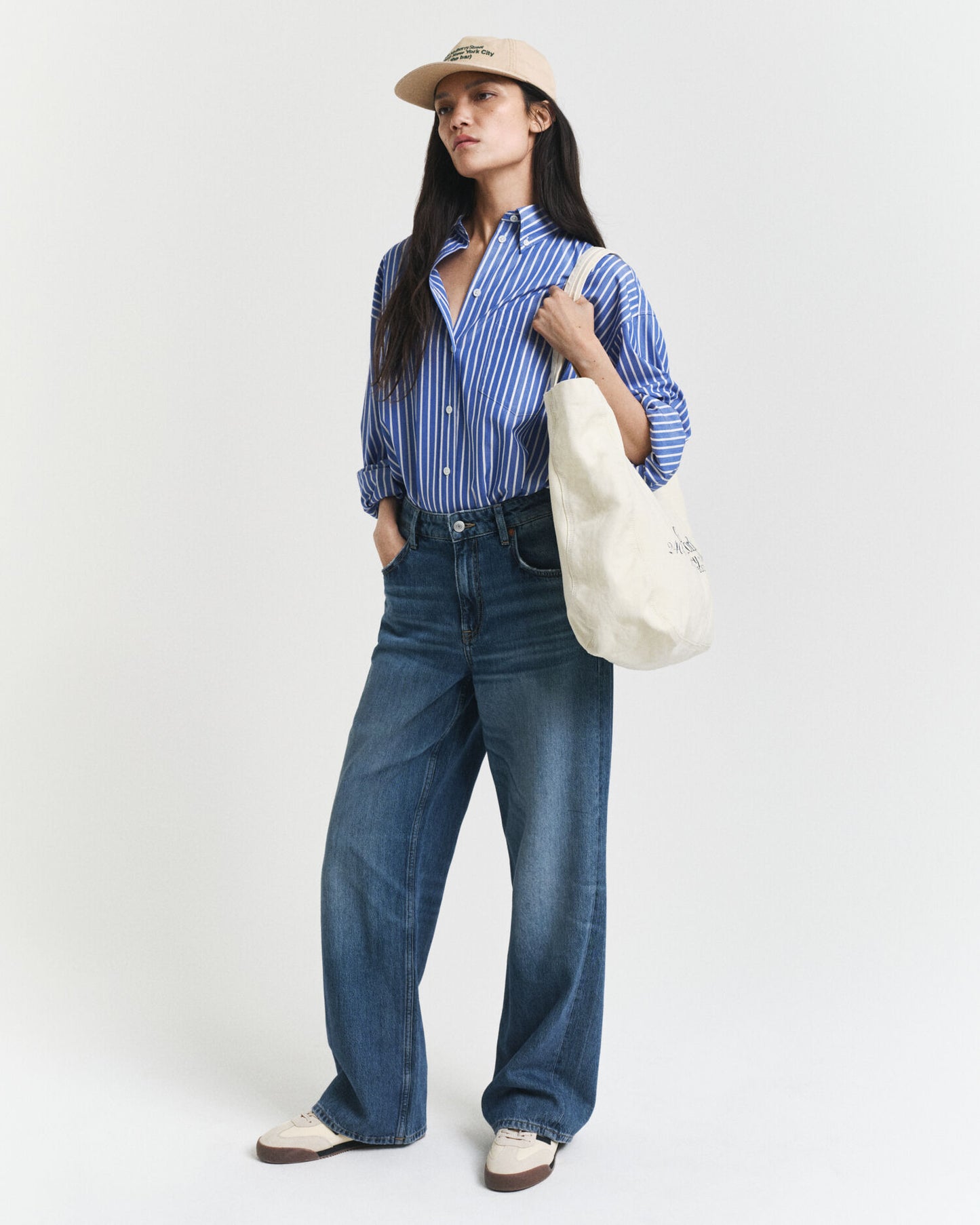 Oversized Hemdbluse aus gestreiftem Popeline