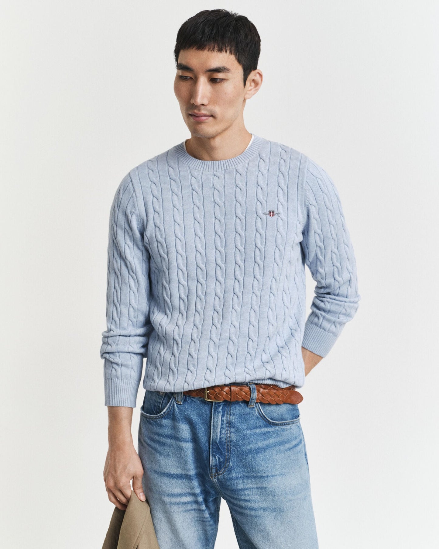 Pullover mit Rundhalsausschnitt aus Baumwolle mit Zopfmuster