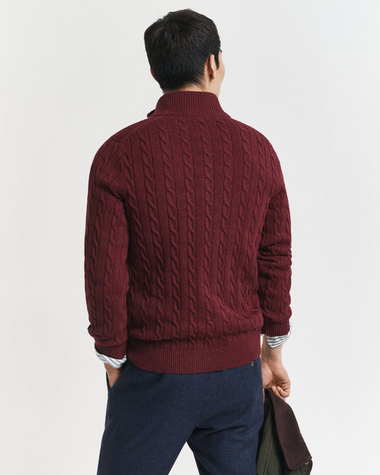 Pull demi-zip en coton tricoté torsadé