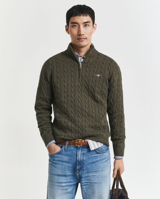 Pull demi-zippé en coton torsadé