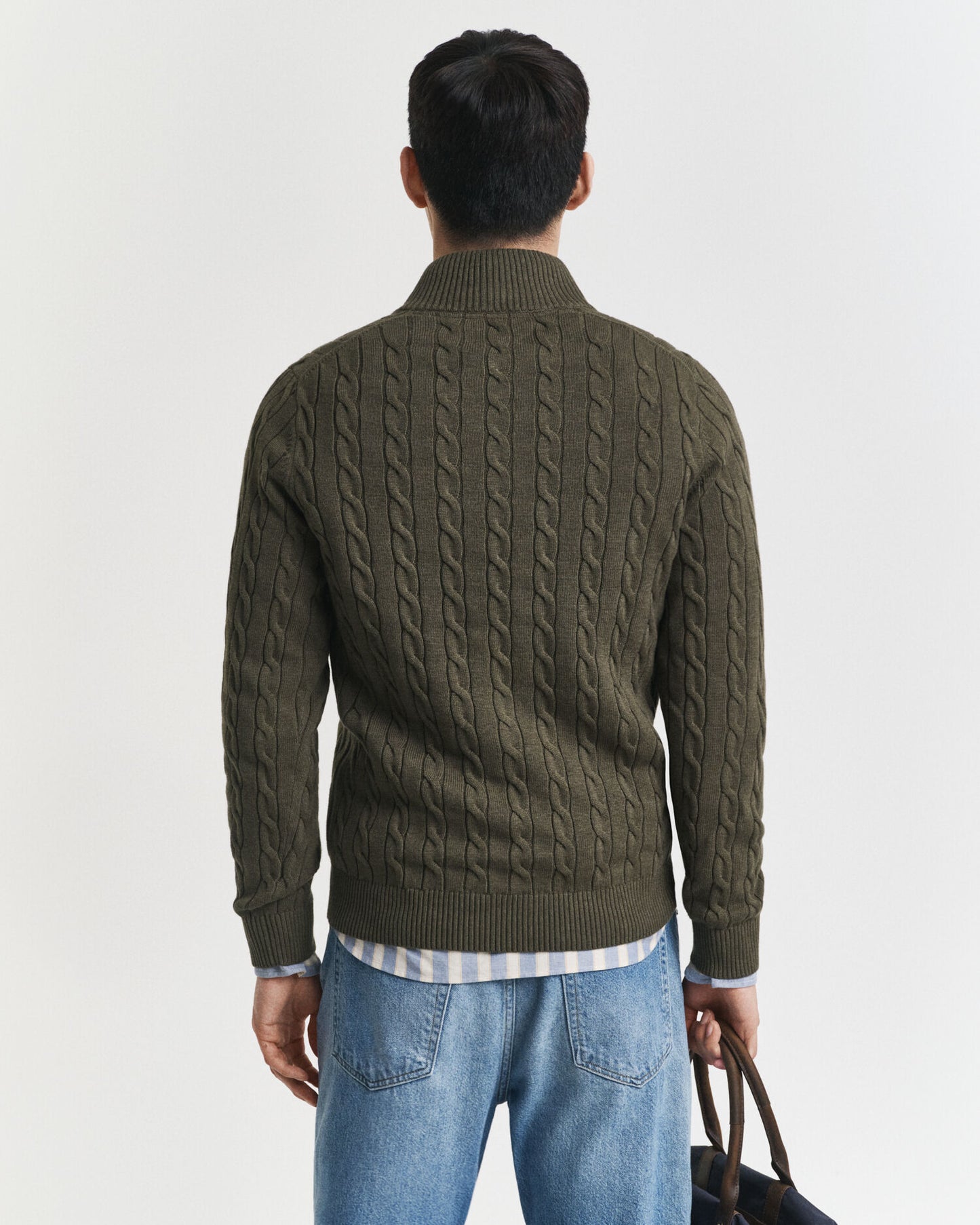 Baumwoll-Half-Zip-Pullover mit Zopfmuster