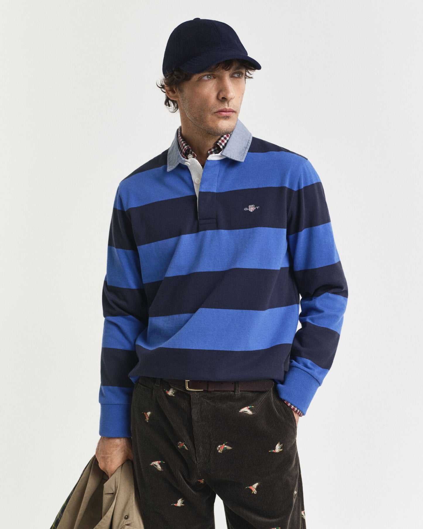 Polo rayé épais à col chambray