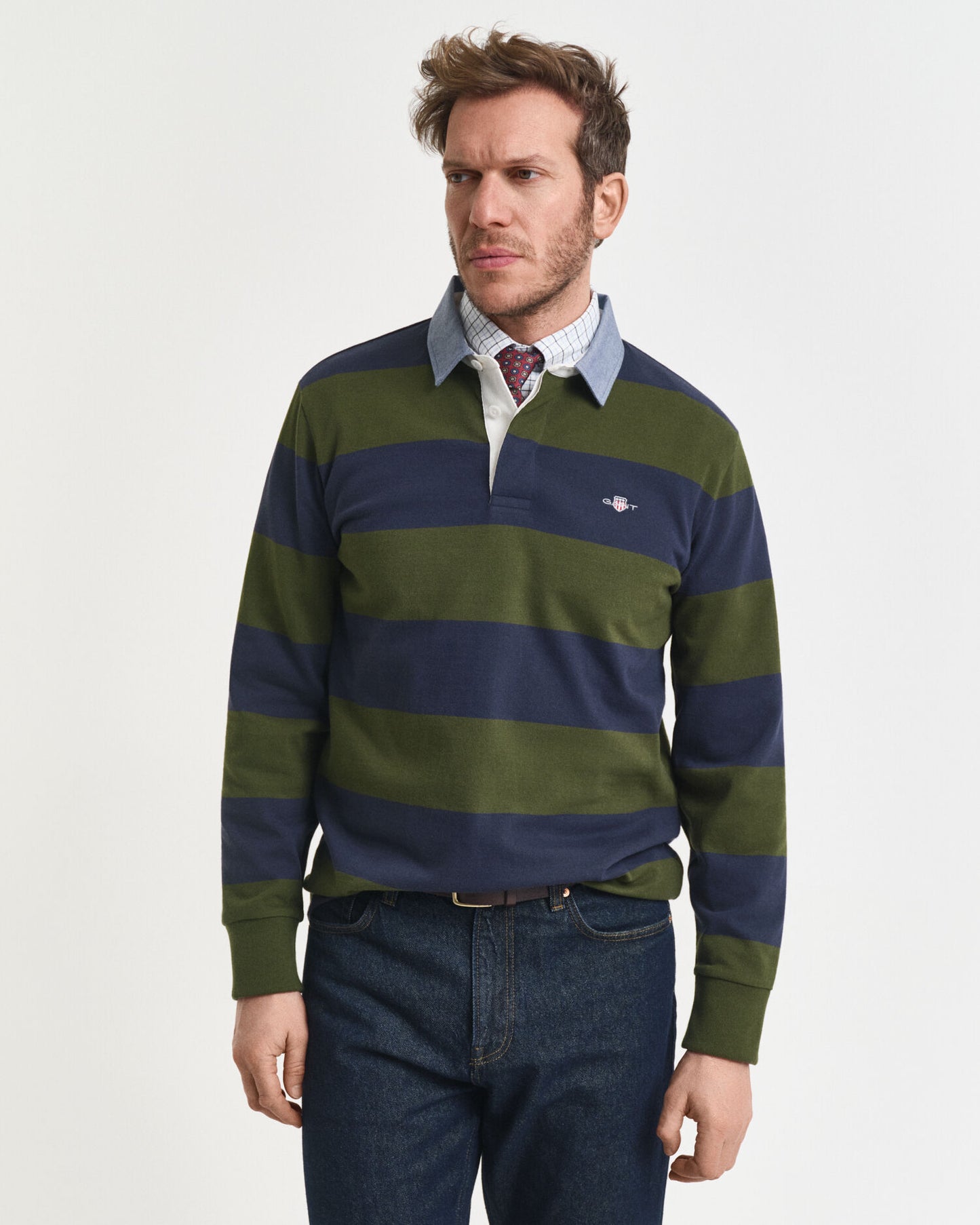 Polo à rayures lourd avec col en chambray