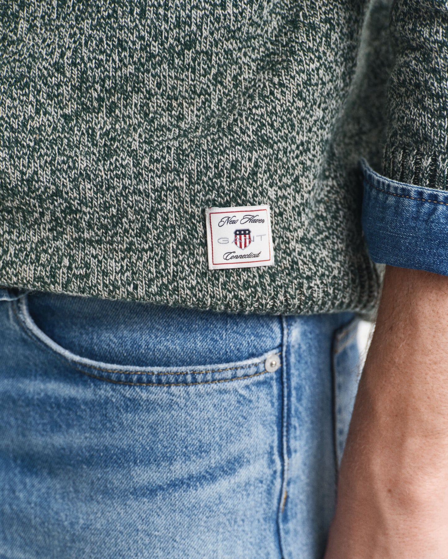 Pullover aus Wollmischgewebe in Mouliné-Optik mit Rundhalsausschnitt