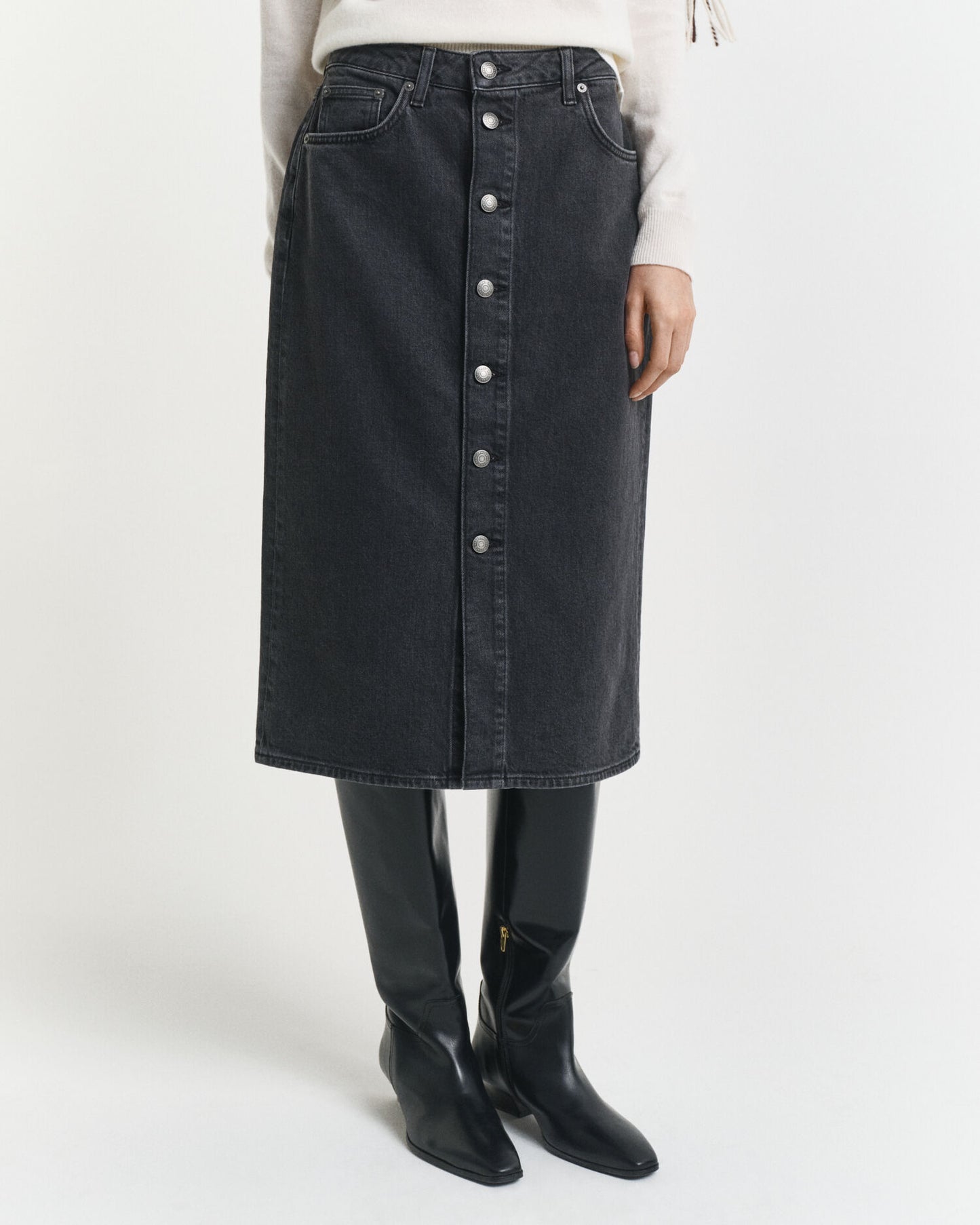 Jupe midi en jean boutonnée