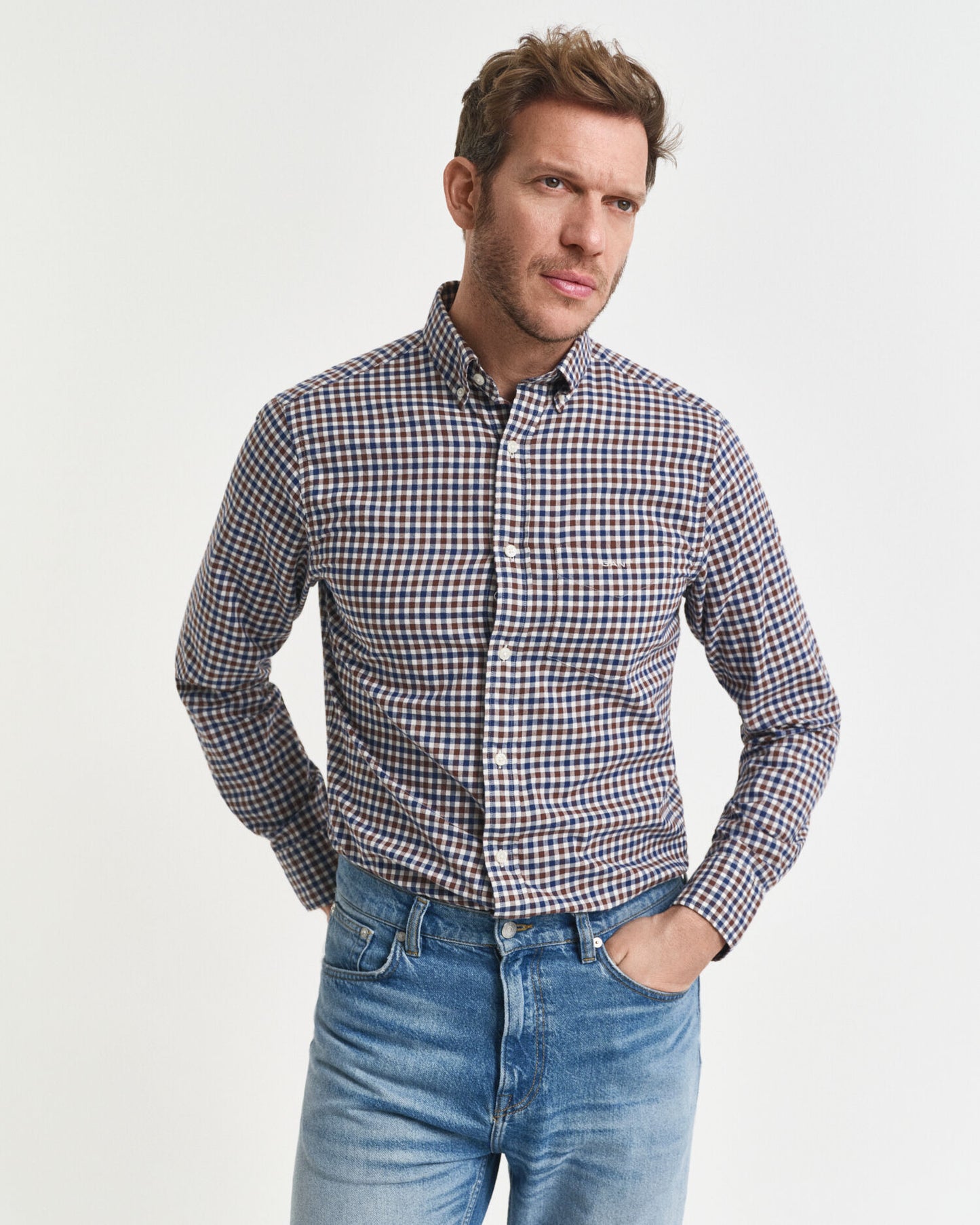 Chemise en twill de vichy coupe droite