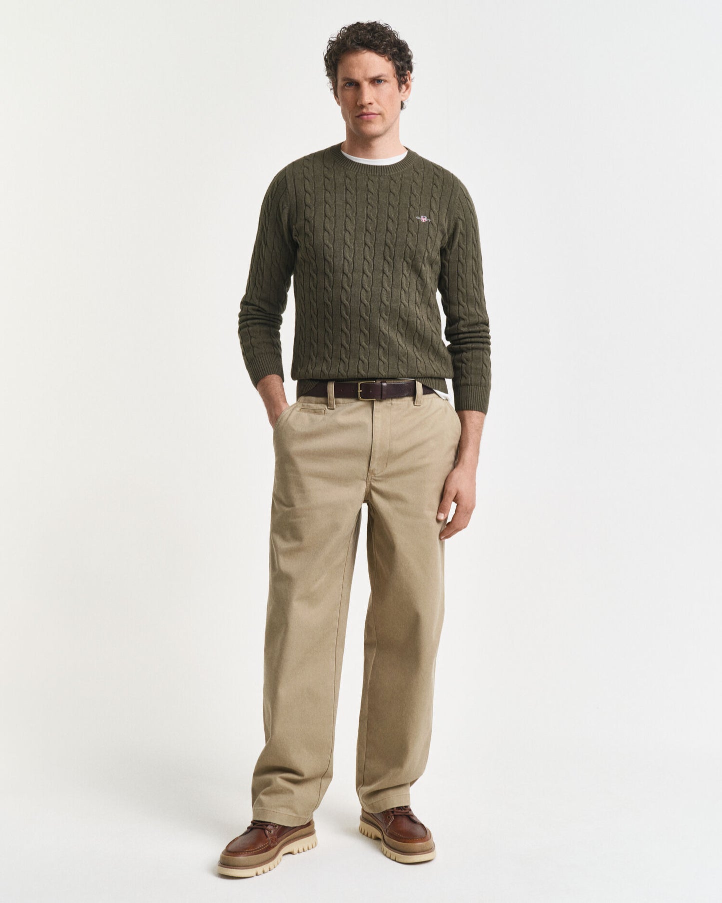 Pullover mit Rundhalsausschnitt aus Baumwolle mit Zopfmuster