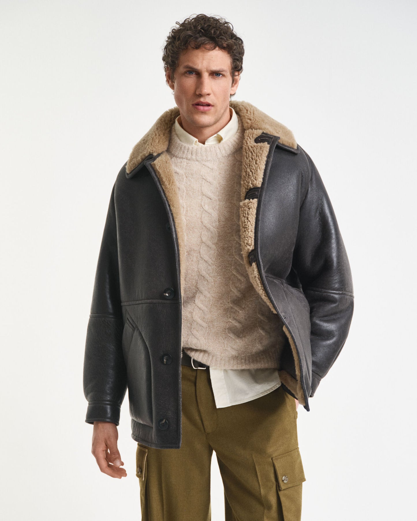 Veste en cuir et peau lainée vieilli